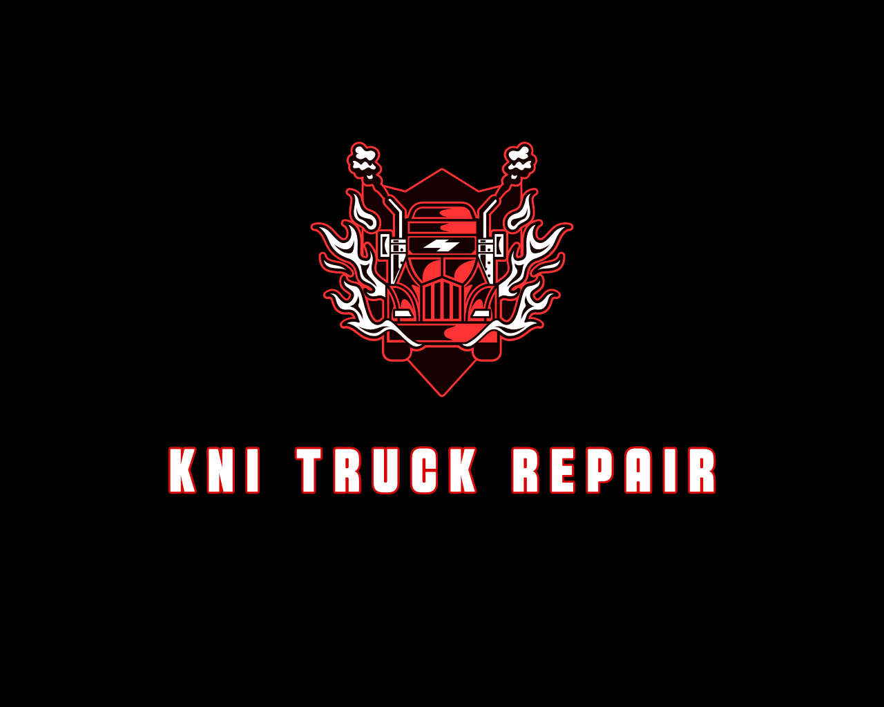 KNI Truck Repair logo featuring a red semi-truck with flames and exhaust smoke.